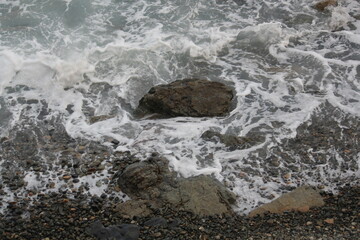Image of waves crashing on Imrang Beach in Busan, Korea
