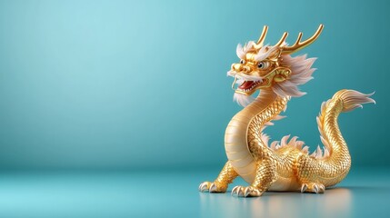 Fototapeta premium Golden Chinese Dragon Model in Vibrant Color Against Blank Background
