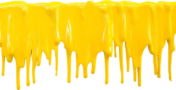 Yellow paint drips on white backdrop, artistic abstract design. Creativity and color splash concept