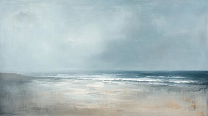 A serene coastal landscape with gentle waves and a cloudy sky.
