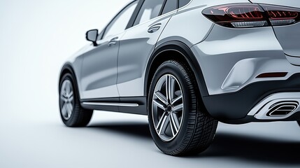 Obraz premium Close-up shot of a silver car on a white background, leaving room for copy space, in a clean, modern concept