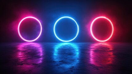 Vibrant Neon Rings in Abstract Design for Athletic Competition Background
