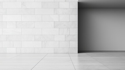 Fototapeta premium A minimalist interior space featuring a light-colored wall and an empty corner, emphasizing simplicity and modern design.