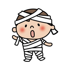 ハロウィンでミイラの仮装をした子供