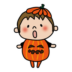 ハロウィンでジャックオランタンの仮装をする子供