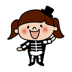 ハロウィンで骸骨の仮装をした子供
