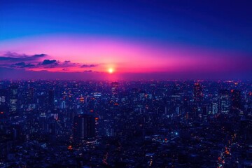 Fototapeta premium A stunning cityscape at sunset, showcasing vibrant colors and lights.