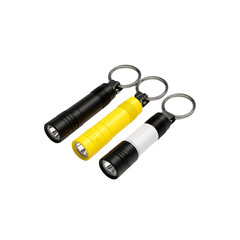 Three Keychain Flashlights in Black, Yellow, and White - Portable LED Lights