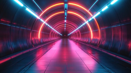 Fototapeta premium Futuristic Neon Light Tunnel with Speed Beams in Cyberpunk Style