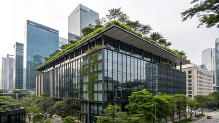 Modern Eco Friendly Building Showcases Sustainable Architecture in Urban Setting. Generative AI