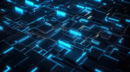 Abstract Futuristic Circuitry: Glowing Blue Digital Network System, Illuminating Technology Concept