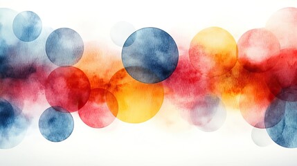 Colorful pastel circles with a watercolor texture on a white background