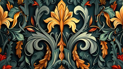 Ornate floral pattern featuring intricate designs and vibrant colors.