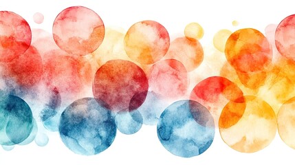 Colorful pastel circles with a watercolor texture on a white background