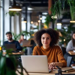 A vibrant coworking space with young businesses women on focus, AI generated 