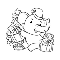 Christmas coloring page with elephant for kids