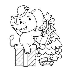 Christmas coloring page with elephant for kids