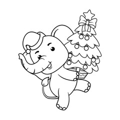 Christmas coloring page with elephant for kids