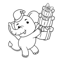 Christmas coloring page with elephant for kids