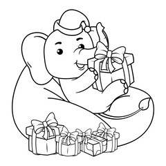 Christmas coloring page with elephant for kids