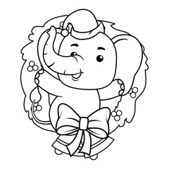 Christmas coloring page with elephant for kids