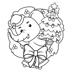 Christmas coloring page with elephant for kids