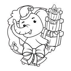 Obraz premium Christmas coloring page with elephant for kids
