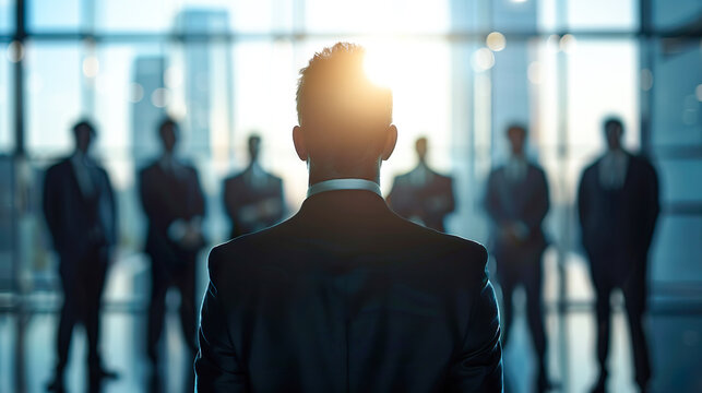 部下に指示をするビジネスマンの上司の後ろ姿