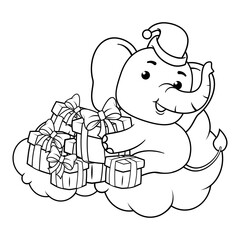 Christmas coloring page with elephant for kids