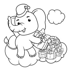 Christmas coloring page with elephant for kids