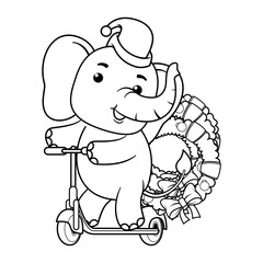 Christmas coloring page with elephant for kids