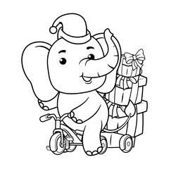 Christmas coloring page with elephant for kids