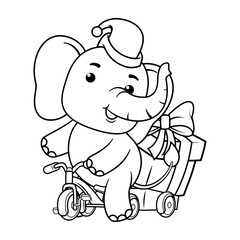 Christmas coloring page with elephant for kids