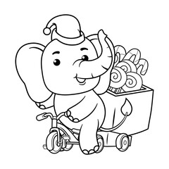 Christmas coloring page with elephant for kids