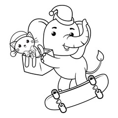 Christmas coloring page with elephant for kids