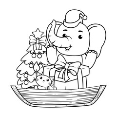 Christmas coloring page with elephant for kids