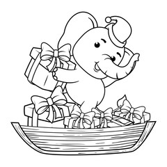 Christmas coloring page with elephant for kids