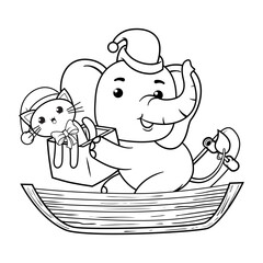 Christmas coloring page with elephant for kids