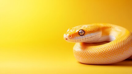 Fototapeta premium Beautiful Yellow Snake on Vibrant Yellow Background in a Studio Scene
