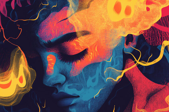 The illustration depicts a person who can no longer trust the other person due to the other person's betrayal, and is tormented by emotions such as anxiety and worry.