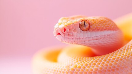 Fototapeta premium Close-Up of a Stunning Yellow Snake on a Soft Pink Background