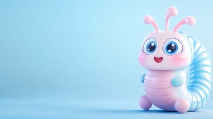 Fototapeta premium Cute Cartoon Worm Character with Happy Expression on Blue Background