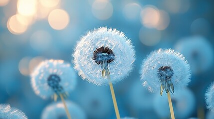Obraz premium Delicate dandelion flowers with ethereal, blurred backgrounds create a sense of tranquility