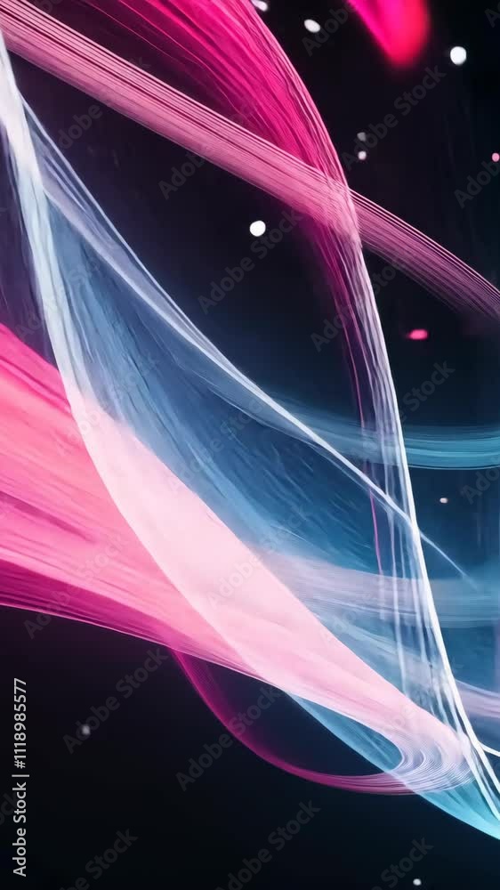 Wall mural bright swirling lights in shades of pink and blue create a dynamic abstract pattern in a dark backgr
