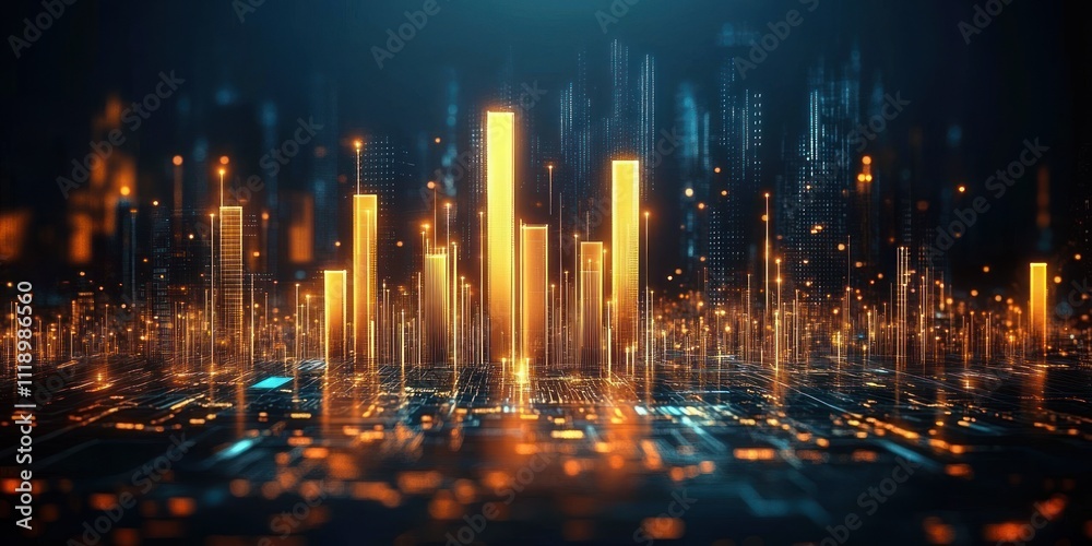 Poster futuristic data visualization of business statistics sales profit cost analysis in cyberpunk style