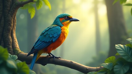 Obraz premium Vibrant Tropical Bird in Lush Forest