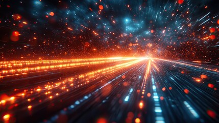 Obraz premium Fiber optics lights create an abstract background, illustrating high-speed data transfer