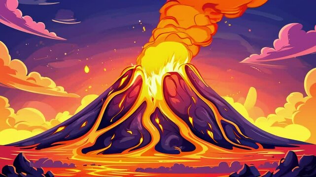 Cartoon Volcano with Flowing Lava