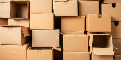 Obraz premium Brown cardboard boxes stacked for recycling on white background, cardboard, boxes, conservation