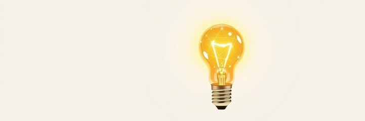 Bright yellow light bulb standing out on white background, symbolizing creativity and ideas, invention, creativity